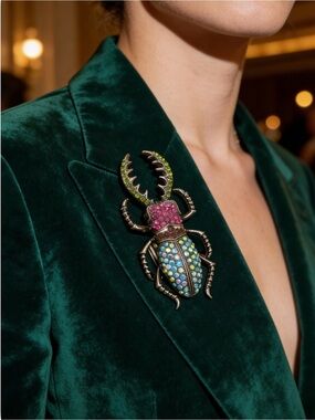 Colorful Beetle Bug Brooch – Vintage Inspired Jeweled Pin